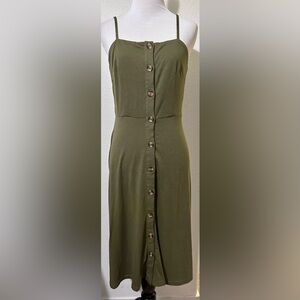 Berydress Casual A-Line Spaghetti Strap Button Down Sundress, Olive Green Size S